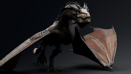 Wyvern Type Dragon 2 of background. 3d model rendering