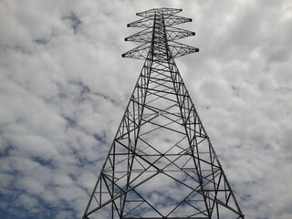 Lattice steel tower for power transmission power line. Distribution steel tower structure for high voltage power line.