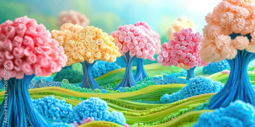Poster colorful forest with trees of different colors