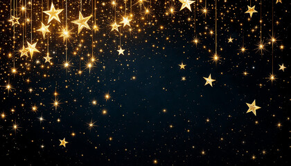 Sparkling golden stars on a dark background