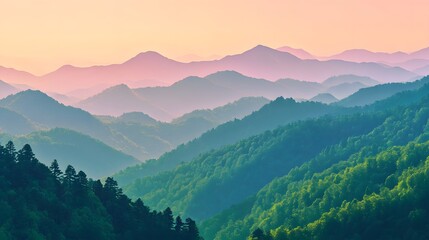 Obraz premium Serene Sunset Over Lush Verdant Mountain Ranges