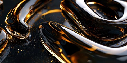 Shiny, black and gold object with a curved shape