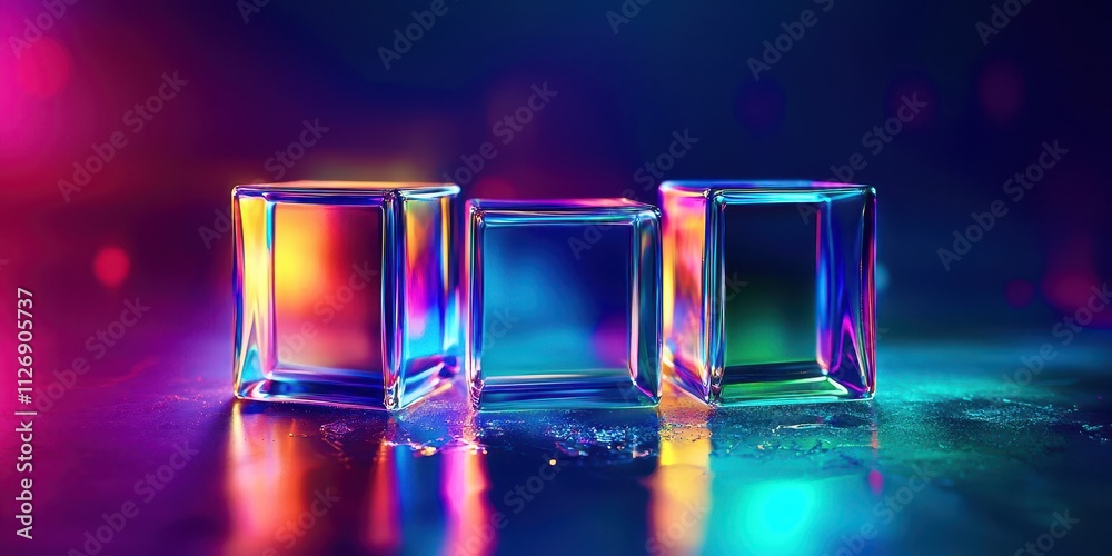 Aufkleber three cubes of different colors are on a table