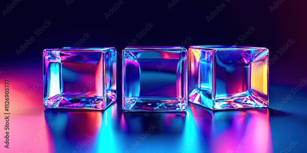 Poster three cubes of ice are on a table
