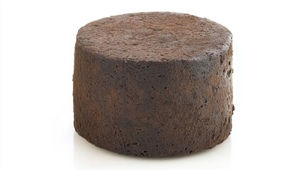 Dark Round Cake with Rough Texture on White Background for Culinary Use