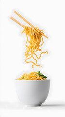 Noodles with chopsticks isolated on white