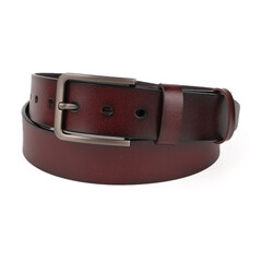 Dark Red-bordo Leather Belt with Metal Buckle