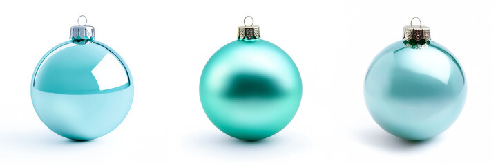 Christmas celebration decoration holiday banner template greeting card banner panorama - Group set collection ofblue turquoise christmas baubles balls ornaments, isolated on white background