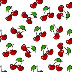 seamless pattern with cherries, red cherries seamless pattern, red cherries with green leaf seamless  pattern