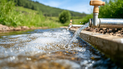 Purification of Water Source with Filtration System Natural Environment Safe Drinking Closeup View