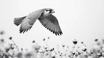 Majestic Gyrfalcon in Flight Over a Cotton Field