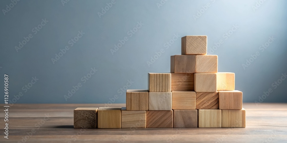 Aufkleber a stack of wooden blocks forming a pyramid shape, symbolizing growth and progress, standing on a woo
