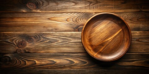 A Rustic Wooden Plate on a Weathered Wooden Surface, Ready to be Filled with Delicious Delights