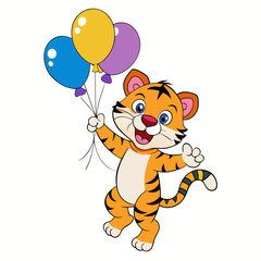 A cute cartoon tiger with balloon
