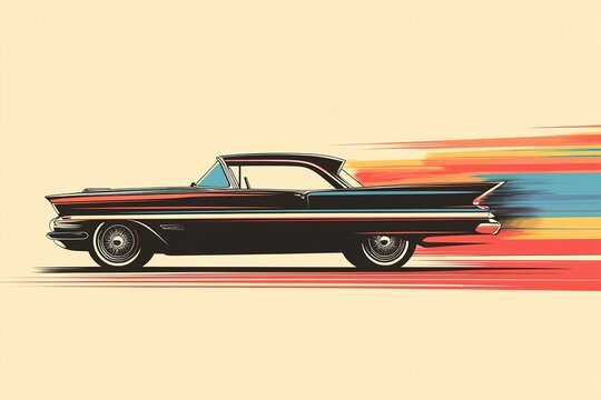 Naklejki minimalist illustration of retro car silhouette with bold colors and dynamic motion lines