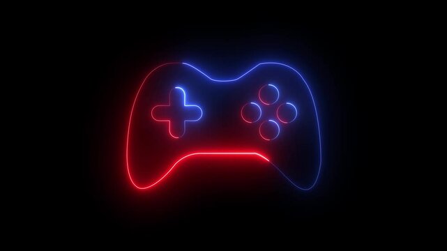 Wireless Game Controller. Glowing neon line Game pad icon isolated on black background. Game controller.