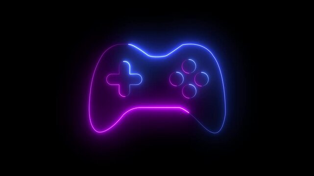 Wireless Game Controller. Glowing neon line Game pad icon isolated on black background. Game controller.