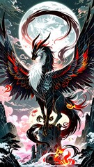 Chimera standing in the mountain illustration