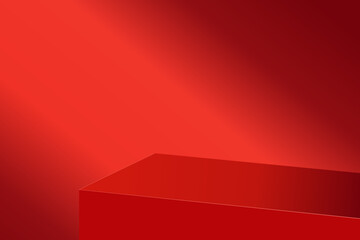 The corner of the red table with light shining down, Blank red product studio background, stage, podium for presentation vector illustration design for display cosmetic or beauty product.