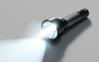 Highly detailed and sharp-focused illustration of a flashlight shining brightly, its beam piercing through darkness, isolated on a white background