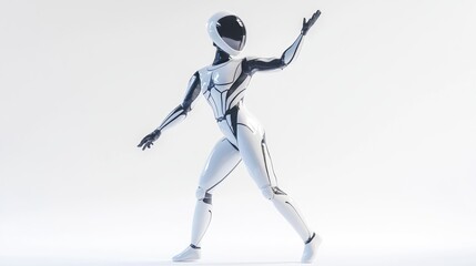 A futuristic humanoid robot in a dynamic pose, showcasing advanced design and technology.