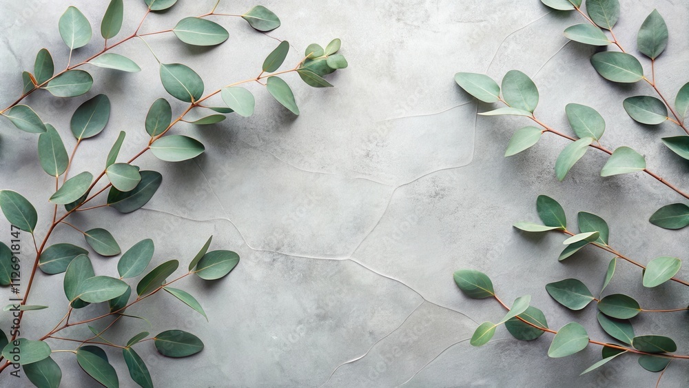 Poster simple minimalist greenery background with eucalyptus leaves on gray surface