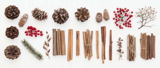 Obraz premium Natural decor elements home setting decorative items warm light environment overhead view cozy aesthetic for seasonal styling