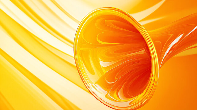 Vibrant orange and yellow waveforms shaped like a loudspeaker cone, representing high-definition sound quality. 