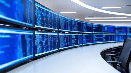 Data Center Server Room Operations Technology Hub Digital Monitoring Environment Multiple Screens...