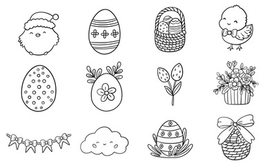 Vector Easter set. Spring Easter elements. Doodle illustration