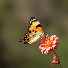 Fototapeta premium A vibrant butterfly resting on a delicate flower.