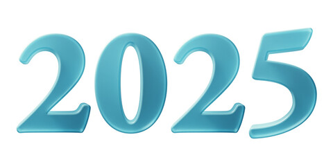 2025 numeral angle is frontal, texture is sparkling translucent, color is light blue, shape is rounded