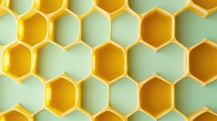 Bright Golden Honeycomb Pattern Set Against Soft Green Background for Creative Design Projects