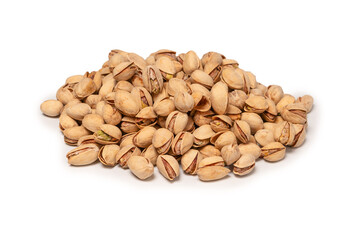 Tasty pistachios isolated on a white background.