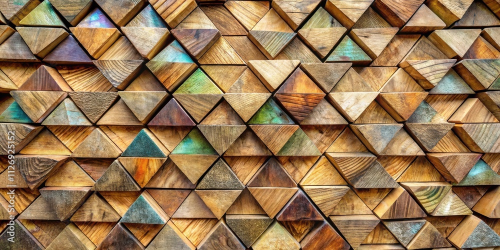 Leinwandbilder a captivating pattern of interlocking wooden triangles, showcasing the intricate grain and natural v