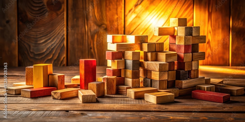 Aufkleber A Collection of Wooden Blocks Arranged in a Playful and Creative Configuration, Reflecting the Light From a Hidden Source, Creating a Warm and Inviting Atmosphere