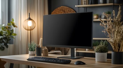 Modern Home Office Workspace With Computer Display