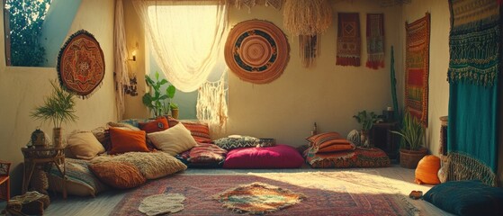 Cozy Bohemian Retreat: A Vibrant Haven of Textiles and Nature