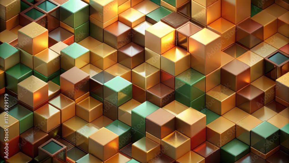 Poster Abstract Geometric Pattern of Interlocking Cubes with Metallic Sheen and Subdued Hues