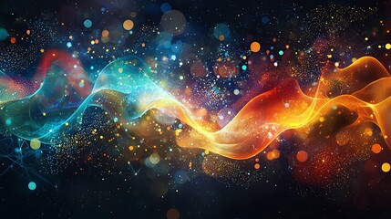Obraz premium Abstract energy waves with vibrant colors and bokeh lights.