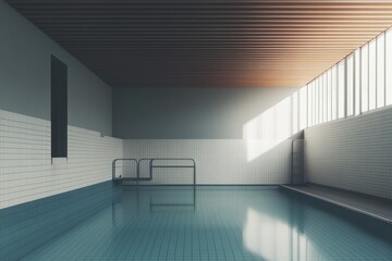 A serene indoor swimming pool with natural light and minimalist design.