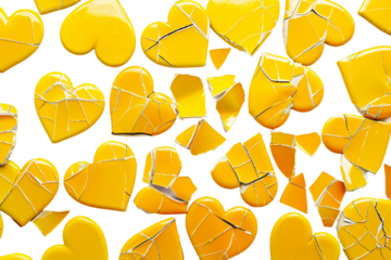 Yellow Broken Heart Sticker Collection Isolated on Transparent Background