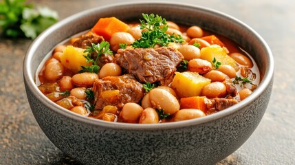 Garbure is a hearty stew made with a variety of meats, vegetables, and beans, typically cooked slowly to develop rich flavors and a thick, satisfying texture.
