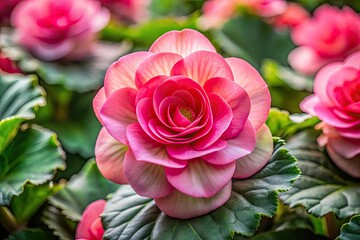 Obraz premium Pink Begonia Flower Photography, Beautiful Pink Begonia Blooms, Stunning Pink Begonia Images, Close Up Pink Begonia Pictures, Vibrant Pink Begonia Photos