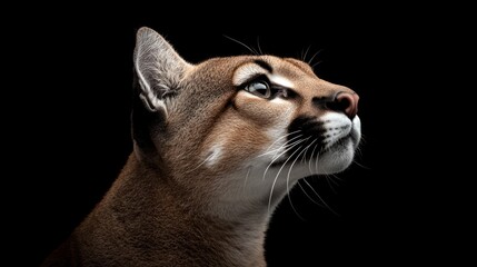 Obraz premium A close-up profile of a puma against a dark background, highlighting its features.