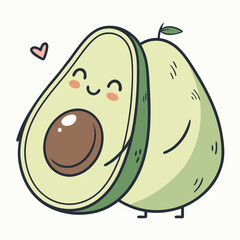 Happy avocado with a big smile and sparkling stars on a purple background