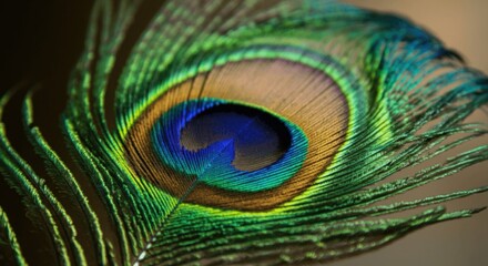 Fototapeta premium Vibrant peacock feather close-up showcasing natural beauty