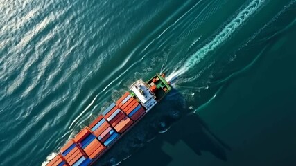 Container Ship Sailing in Open Ocean Waters
