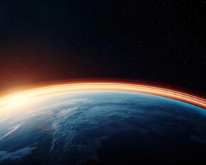 Fiber optic rings circling the Earth in space, symbolizing hightech global connectivity