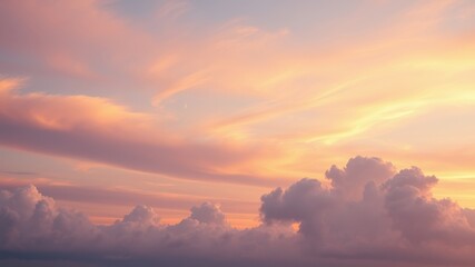 Obraz premium Pastel Hues of a Serene Sunset Sky with Wispy Clouds and a Celestial Body